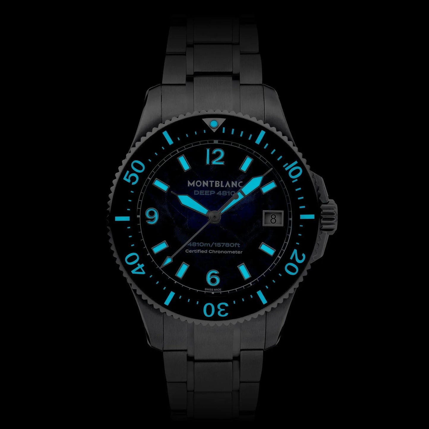 Montblanc iced sea oxygen deep 4810c diver watch with black ceramic case bracelet and blue luminescent markers