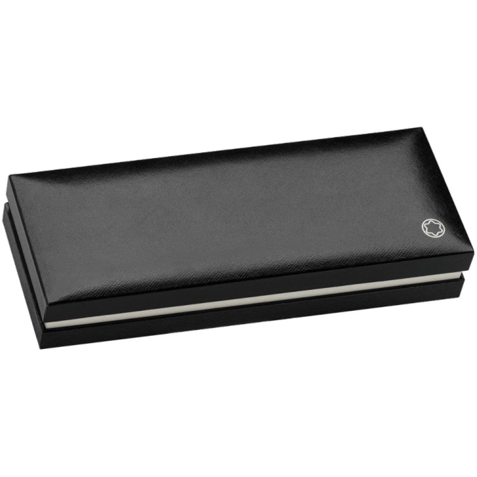 Black leather pencil case with silver trim and embossed logo for montblanc roller meisterstück gold-coated class ique 132457