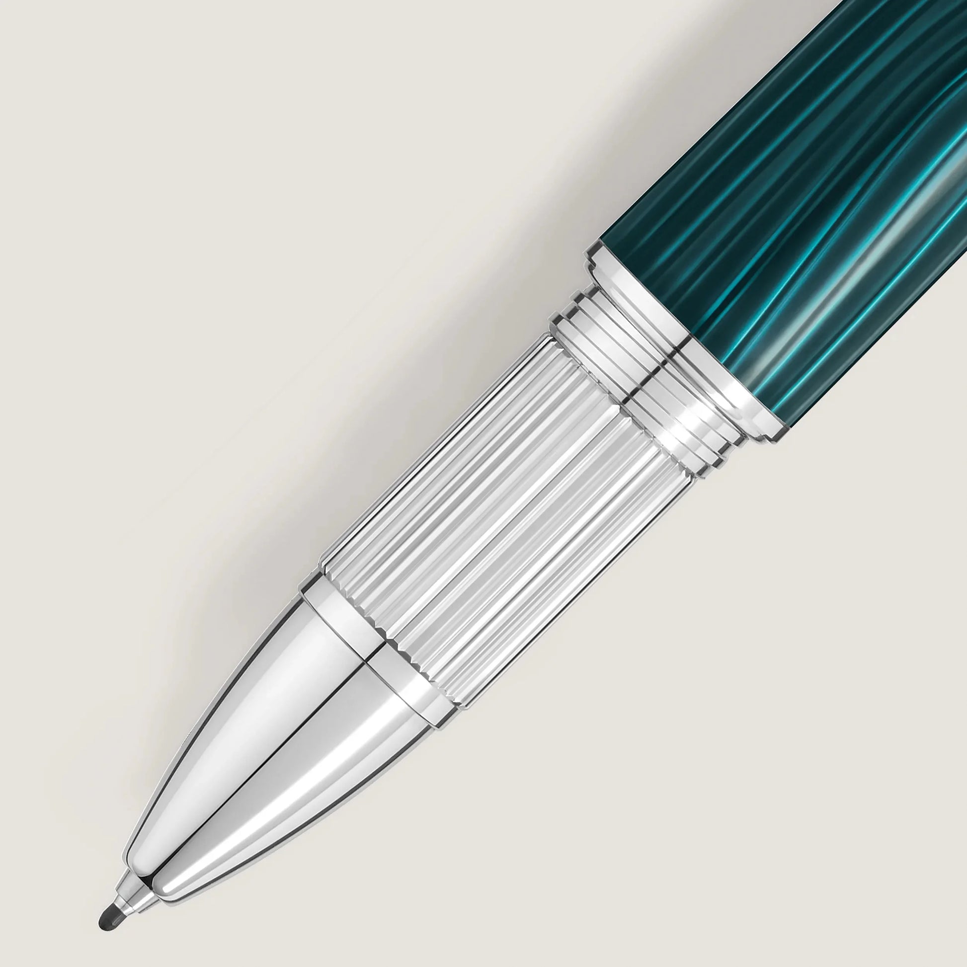 Montblanc fineliner starwalker polargreen metal con strisce turchesi argento zigrinato e punta metallica elegante