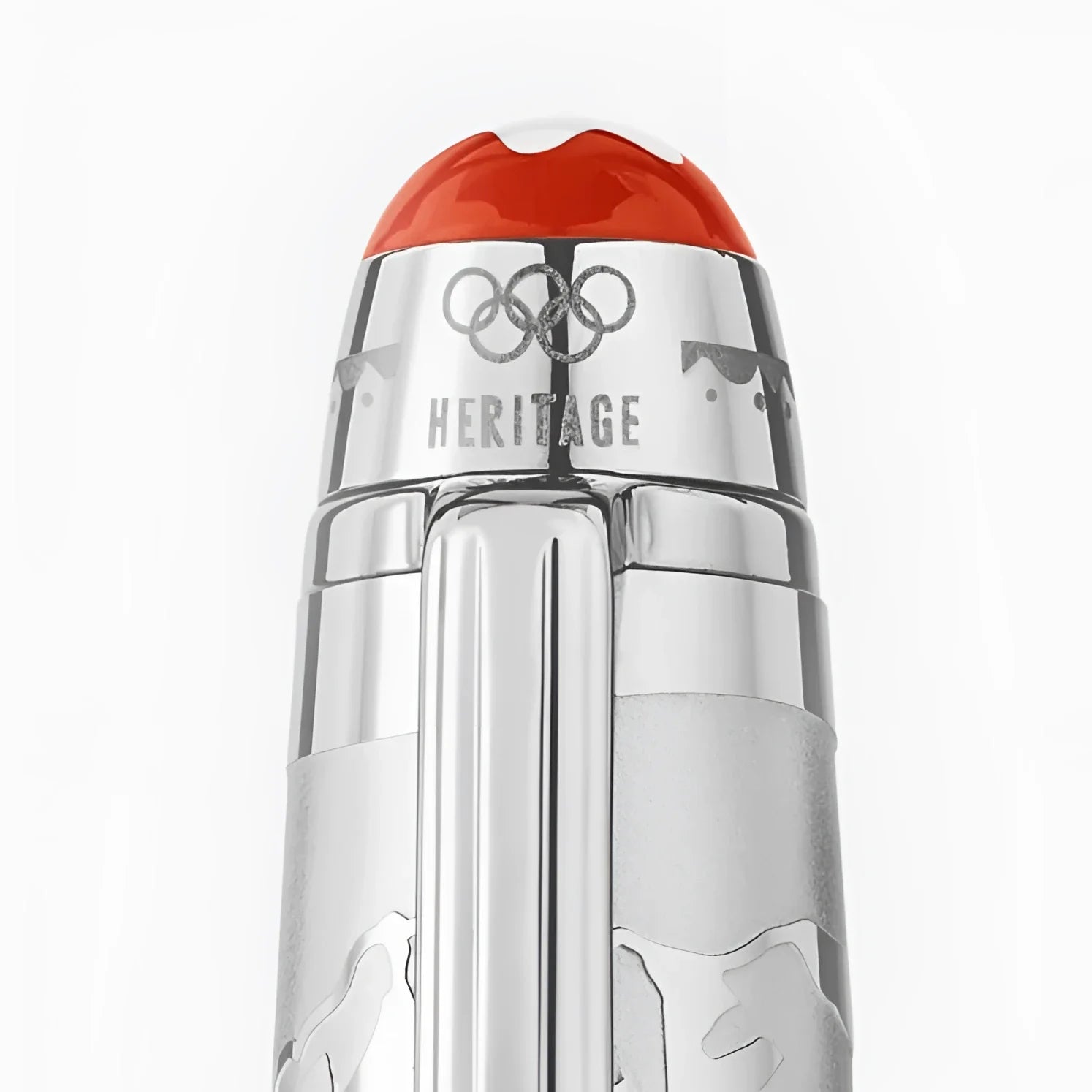 Penna a sfera montblanc heritage chamonix con cappuccio rosso e incisione anelli olimpici in argento lucido