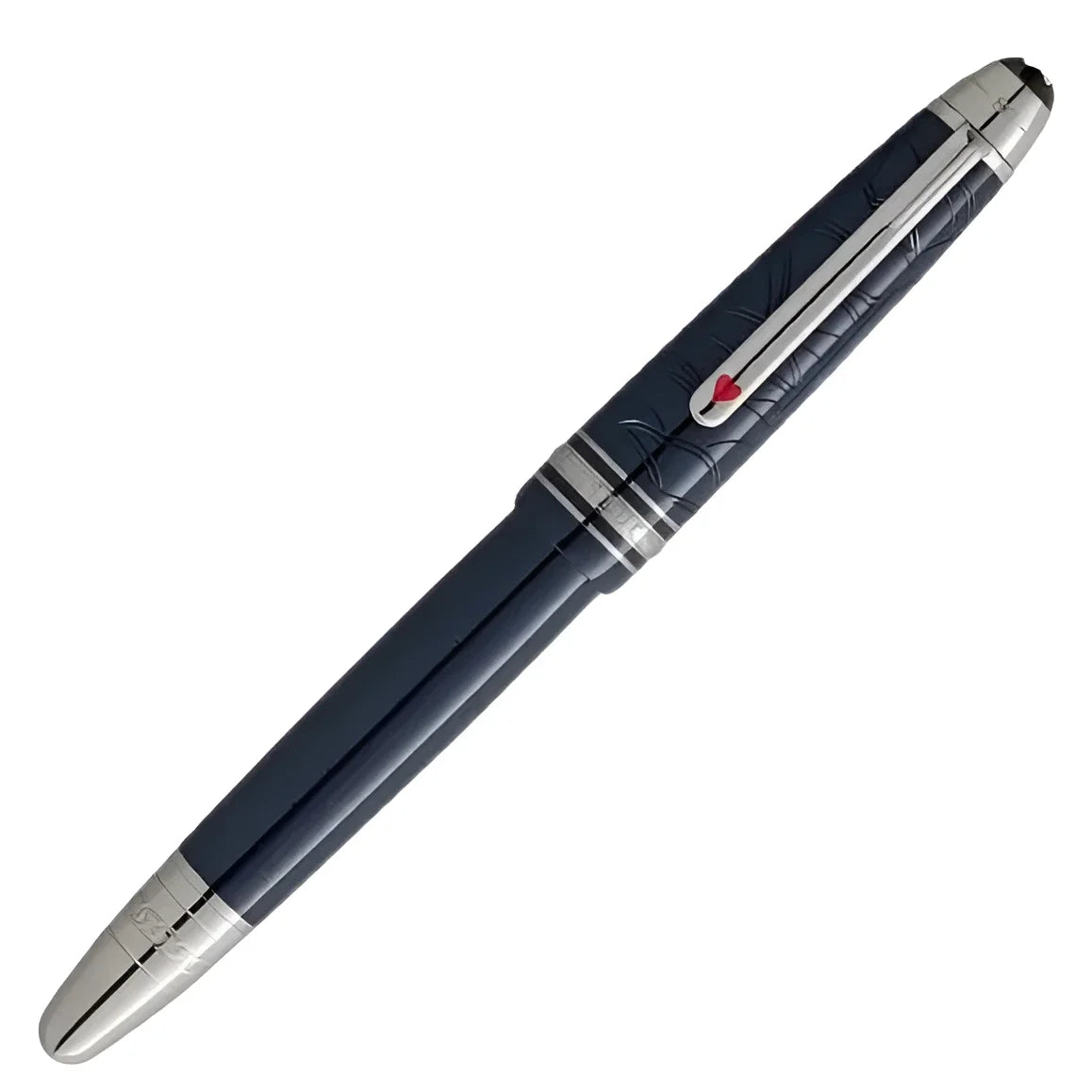 Elegant Montblanc Legrand Meisterst�ck Navy Blue Rollerball Pen with Silver Trim and Red Heart Carving The World