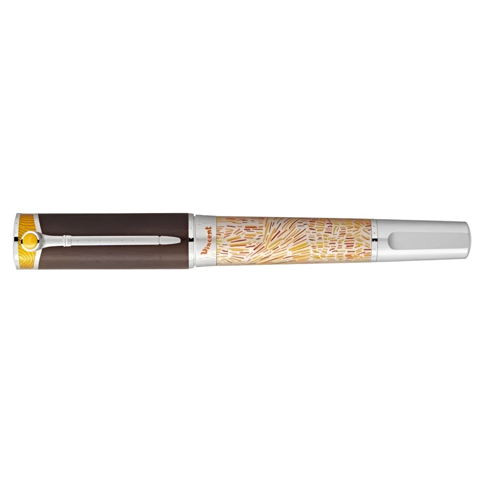 Montblanc stilografica van gogh con fusto marrone argento e motivo giallo oro firmato breguet puntina m