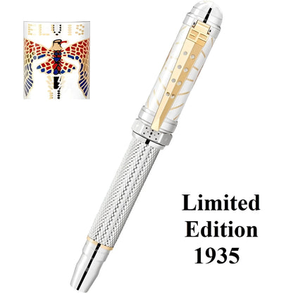 Montblanc roller great characters limited edition fountain pen silver gold with elvis presley mosaic cap design