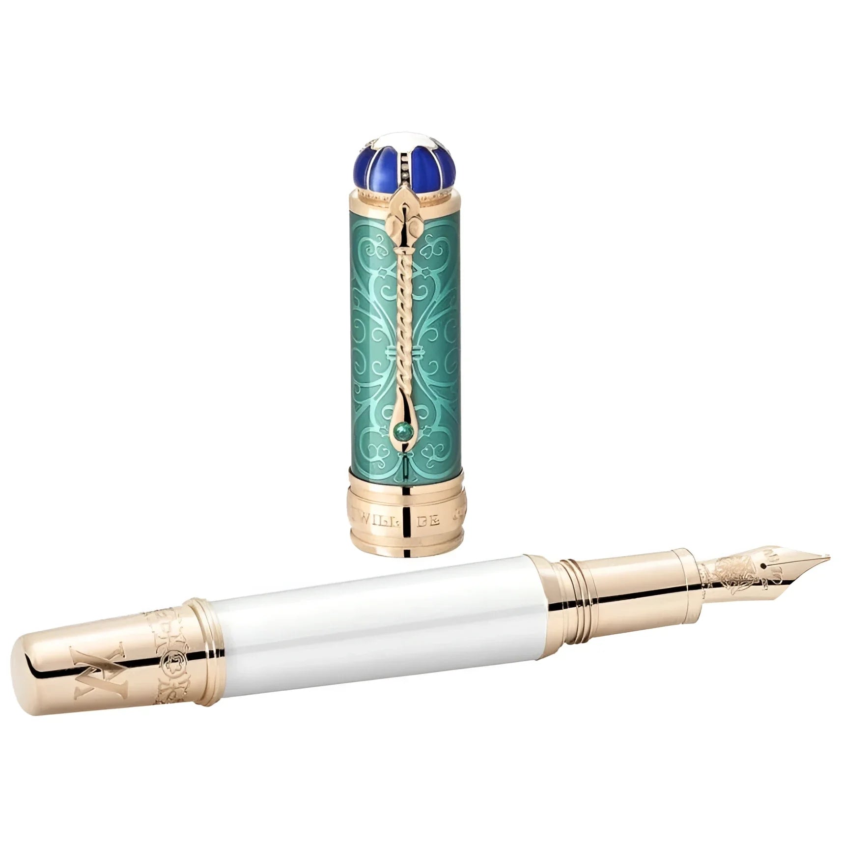 Montblanc patron exclusive gold fountain pen with white barrel and turquoise enamel cap Queen Victoria