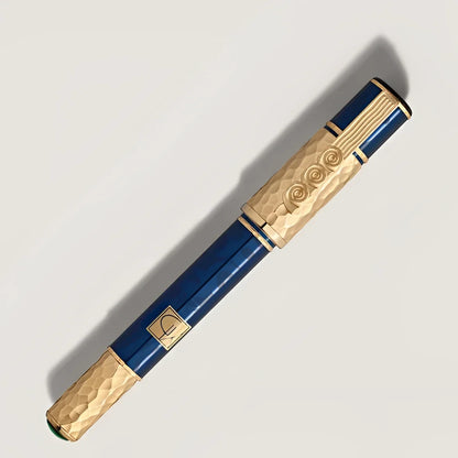 Montblanc Masters of Art Hommage to Gustav Klimt Fountain Pen, Blue and Gold, with Hammered Finish on Cap and Clip