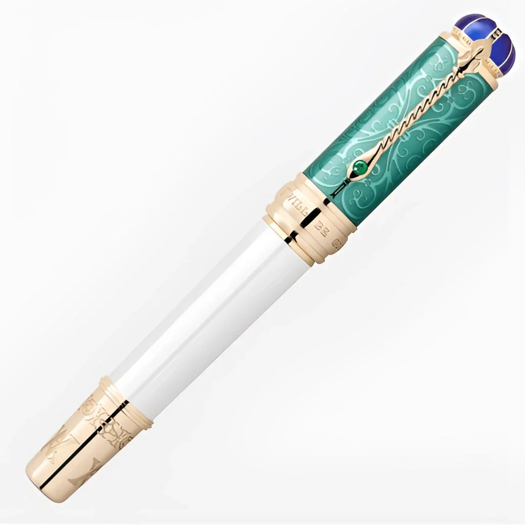 Montblanc Patron fountain pen in teal with exclusive gold and cap with blue gem in homage to Queen Victoria