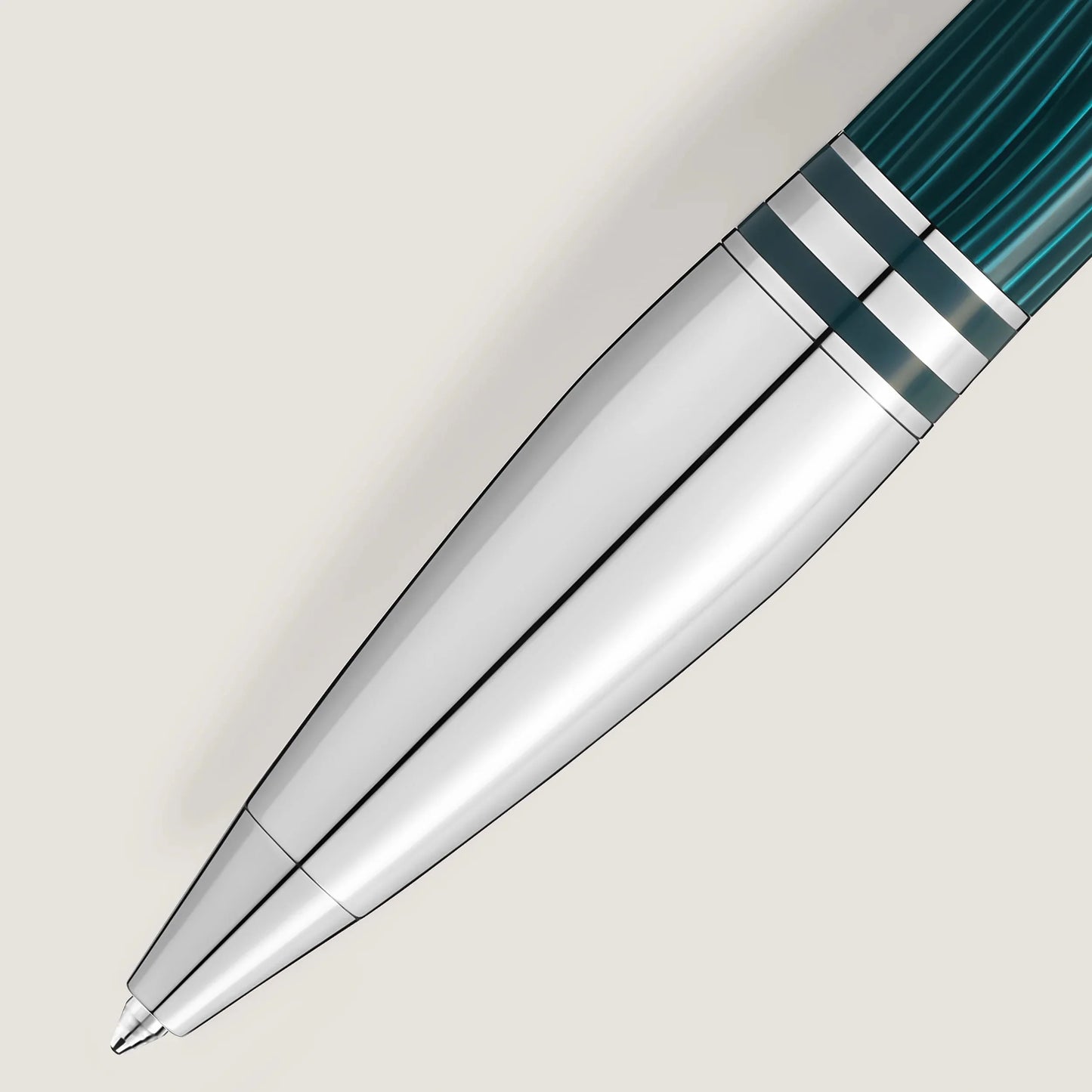 Montblanc Starwalker Polargreen ballpoint pen with silver body and teal green barrel fabric captures the Northern Lights