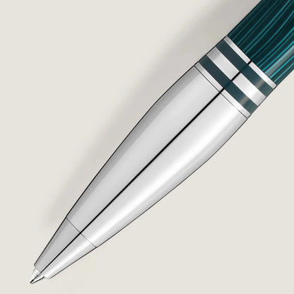 Montblanc Starwalker Polargreen ballpoint pen with silver body and teal green barrel fabric captures the Northern Lights