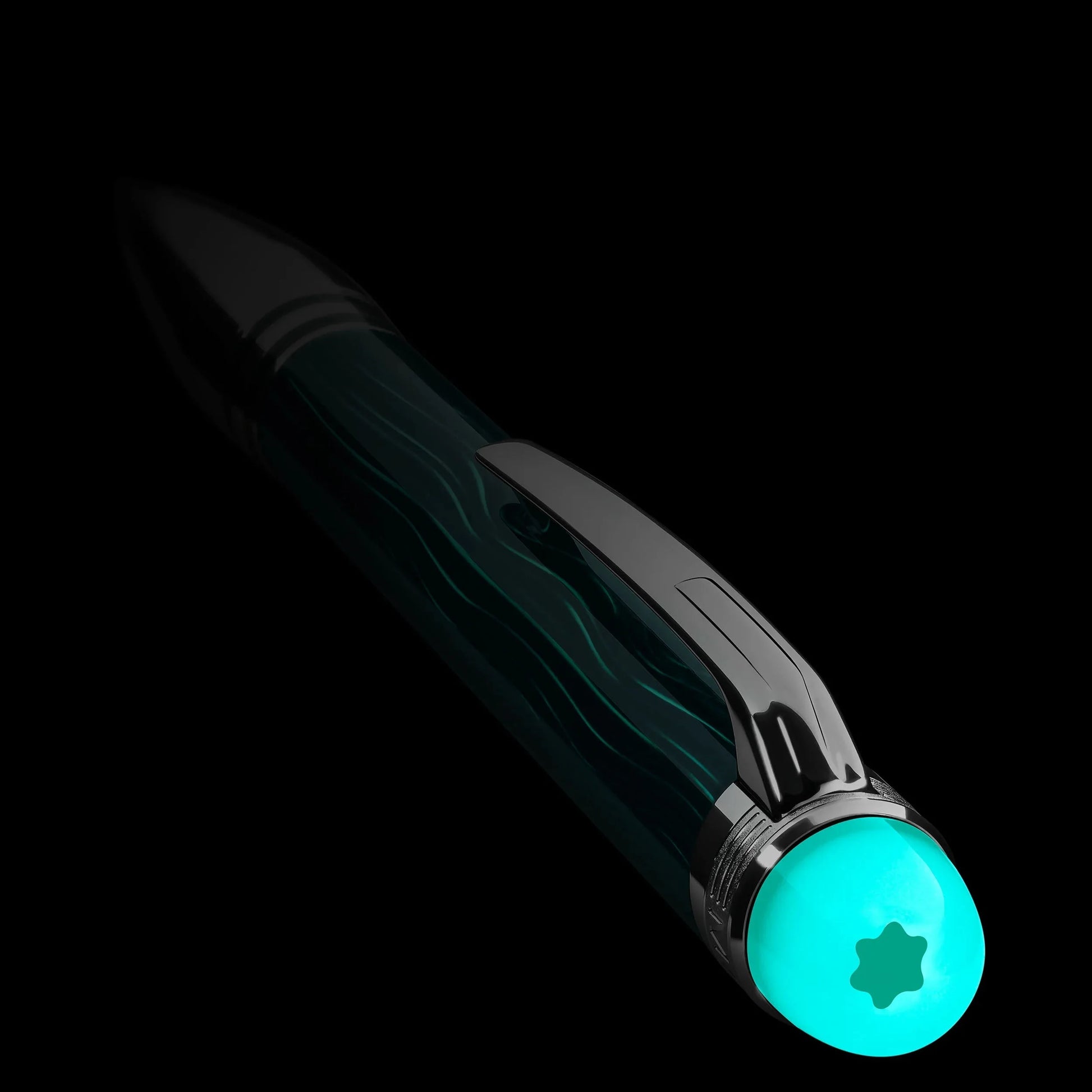 Montblanc Starwalker Polargreen Metal Ballpoint Pen 132912 in shiny teal with silver clip and luminous Northern Lights cap