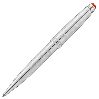 Penna a sfera montblanc meisterstück x olympic heritage chamonix argento con incisioni intricate e cappuccio rosso