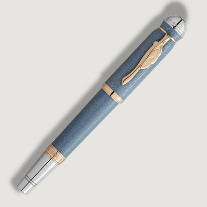 Montblanc roller writers edition homage to johann wolfgang von goethe pen in pelle blu con accenti oro e cappuccio argento