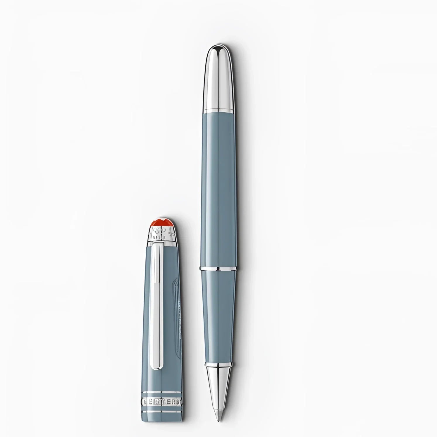Montblanc roller meisterstück x olympic heritage chamonix 1924 classico penna blu opaca con dettagli argento e tappo inchiostro rosso giochi olimpici