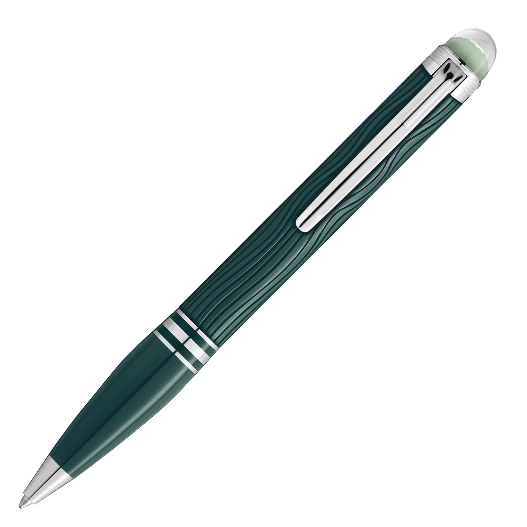 Montblanc Starwalker Polargreen ballpoint pen with deep green texture and translucent cap captures the magic of the Northern Lights.