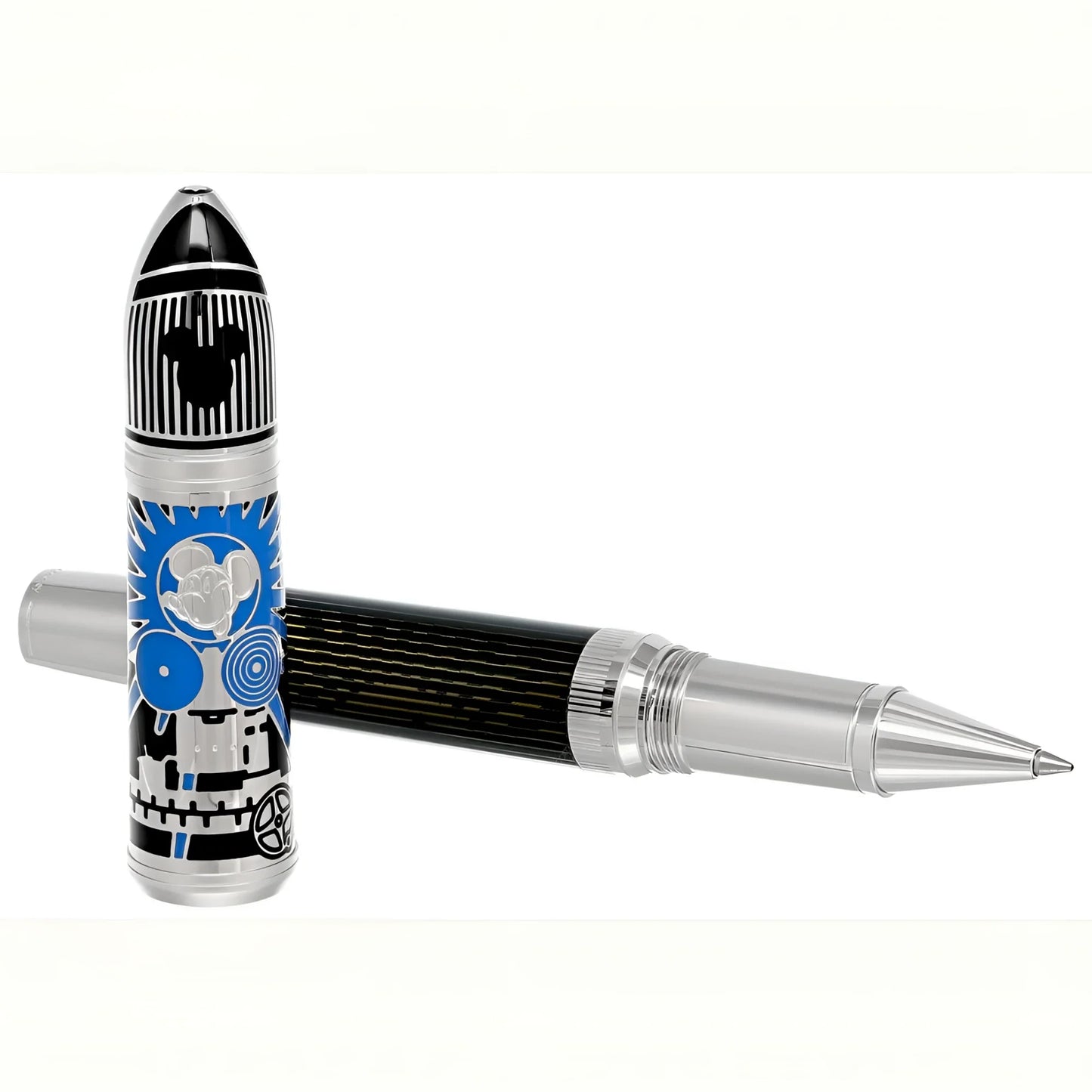Montblanc rollerball great characters walt disney limited edition black and silver rollerball pen with blue and white mickey mouse cap