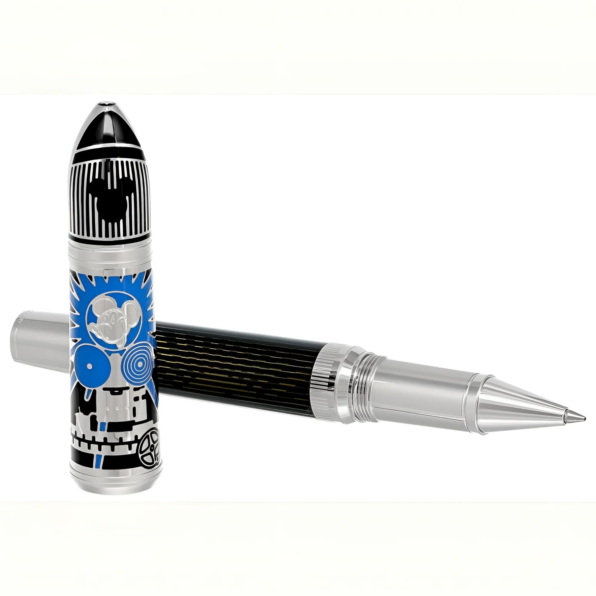 Montblanc rollerball great characters walt disney limited edition black and silver rollerball pen with blue and white mickey mouse cap