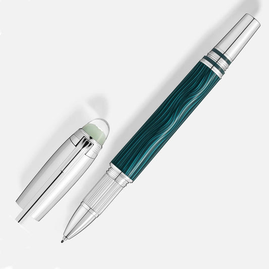 Montblanc fineliner starwalker polargreen metal 132911 penna roller verde marmorizzata con finiture in metallo argento elegante e lucida dell’aurora boreale