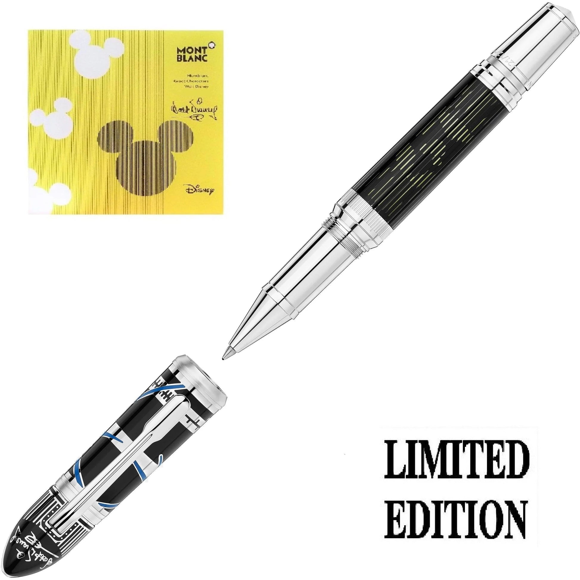 Montblanc rollerball great characters walt disney limited edition black and silver with geometric pattern on the body