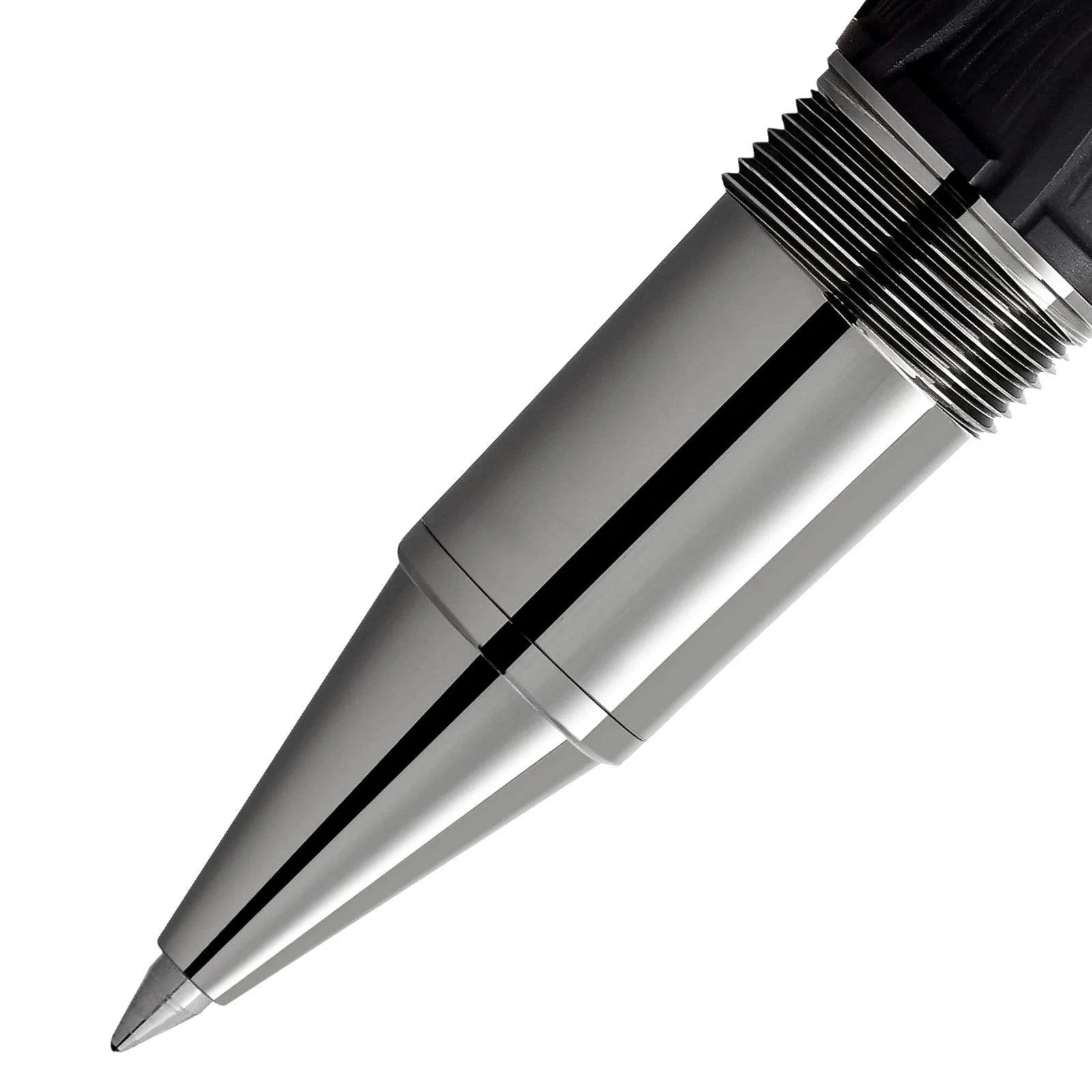 Silver rollerball pen with polished metallic finish and black stripes from montblanc writers edition fratelli grimm set