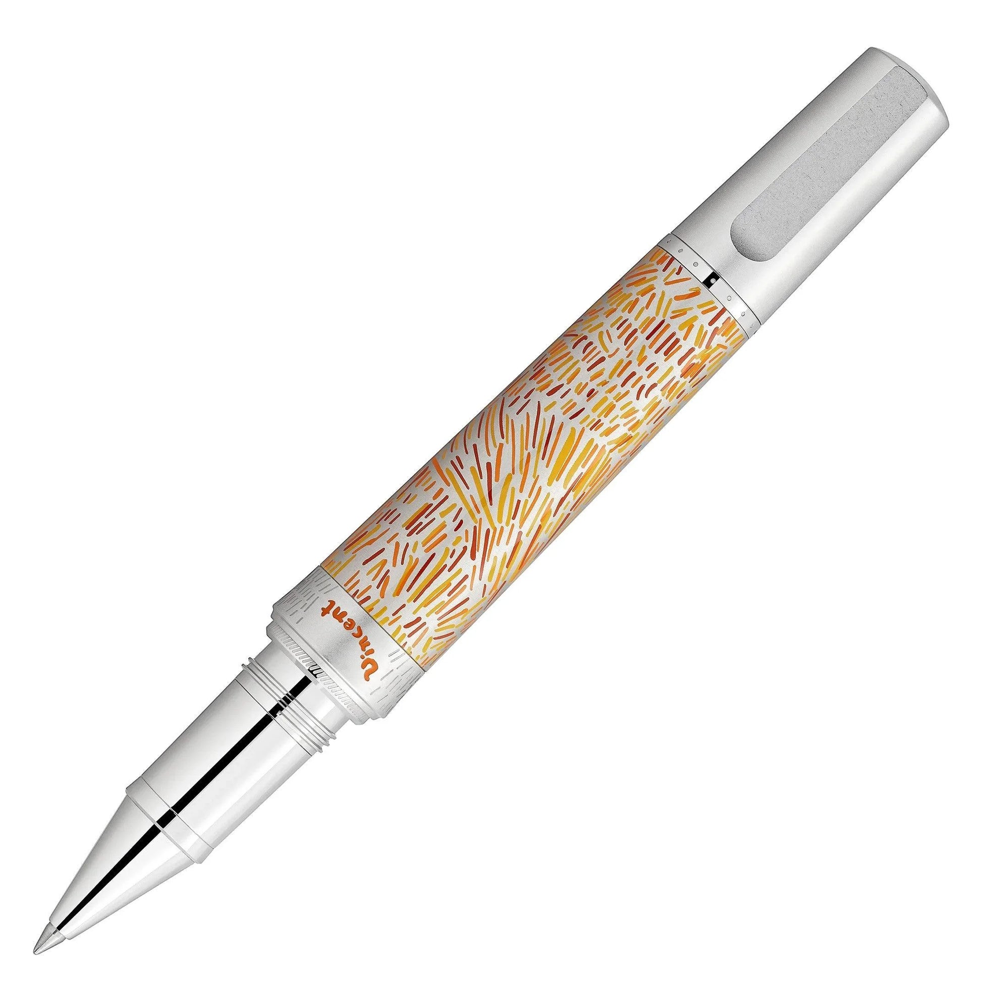 Montblanc rollerball pen silver with orange yellow abstract Vincent van Gogh brushstroke pattern Edizione limitata