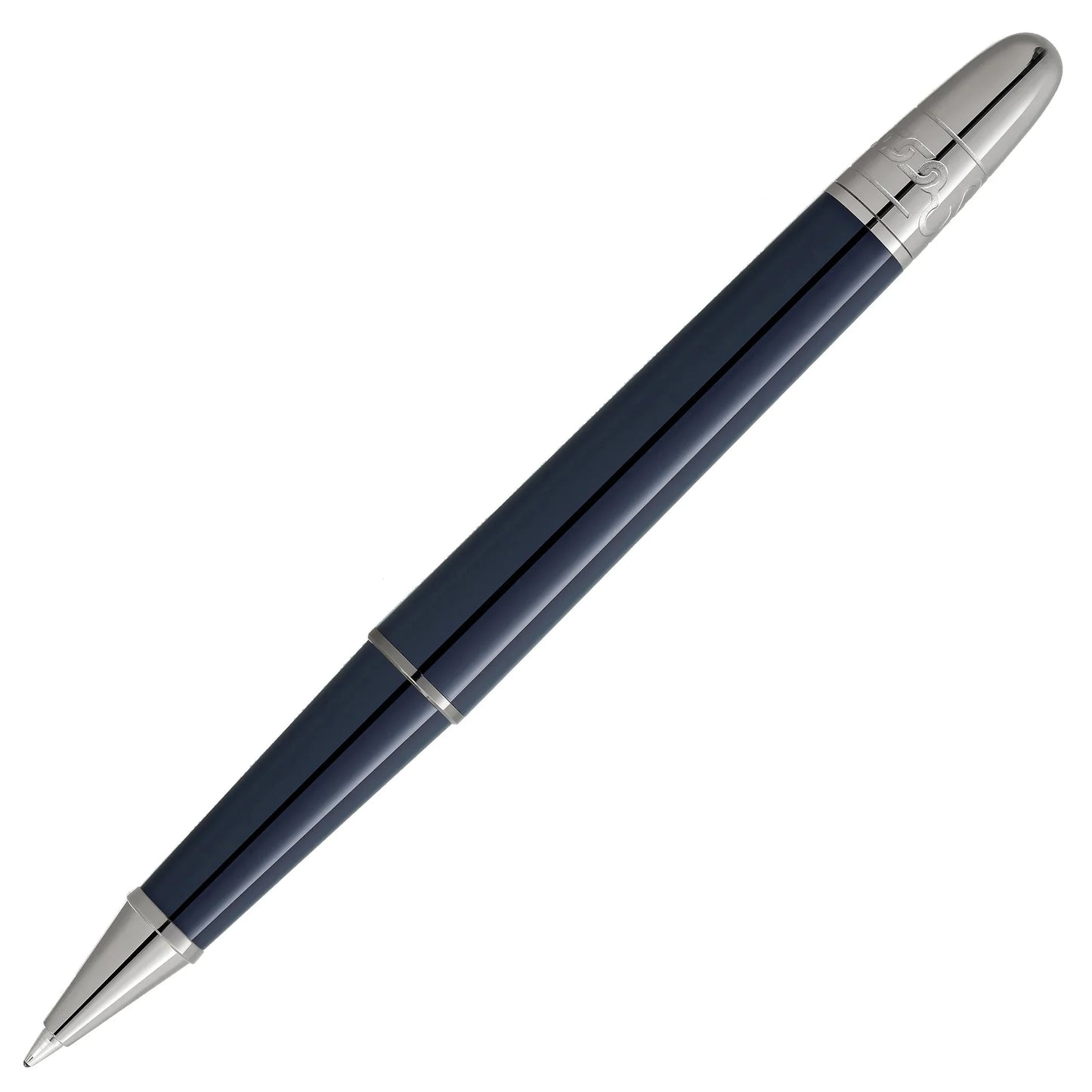 Montblanc navy blue ballpoint pen with silver details and shiny metal clip rollerball classique meisterst�ck around the world