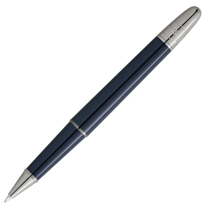 Montblanc navy blue ballpoint pen with silver details and shiny metal clip rollerball classique meisterst�ck around the world