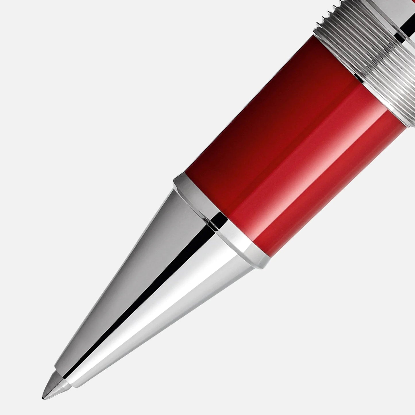 Montblanc rollerball pen pays tribute to Enzo Ferrari Scuderia Ferrari with a shiny red and silver finish.