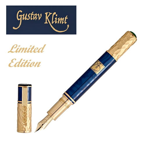 Stilografica montblanc masters of art homage to gustav klimt con corpo in resina blu e dettagli placcati oro