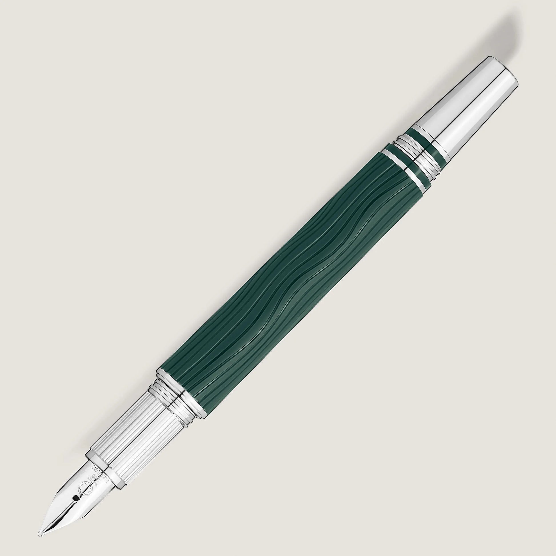 Montblanc Starwalker Polargreen Fountain Pen in Dark Green with Wavy Grip Texture and Shiny Silver Details