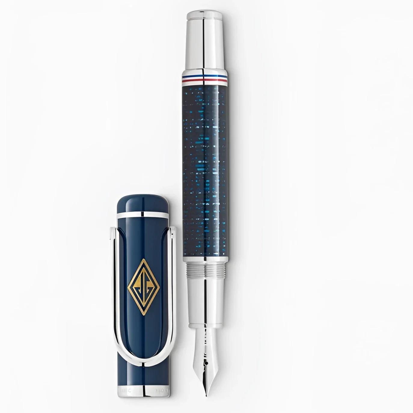 Montblanc stilografica great characters homage to the great gatsby edizione speciale punta f 130657 blu navy con motivo stellato e dettagli argento