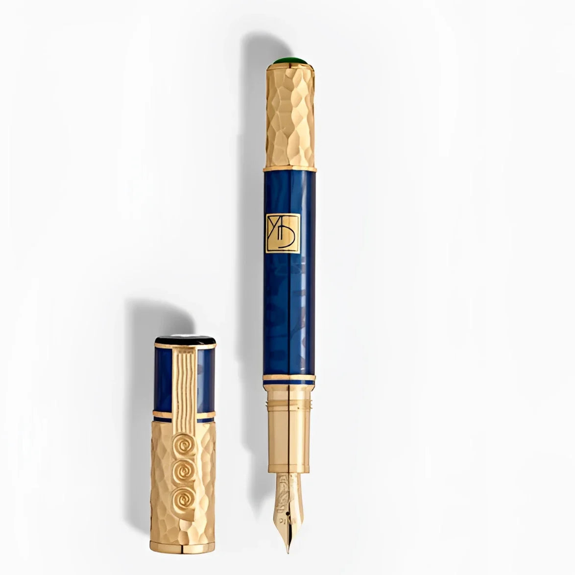 Luxury Montblanc Masters of Art Homage to Gustav Klimt fountain pen with blue body and finely crafted gold-plated details