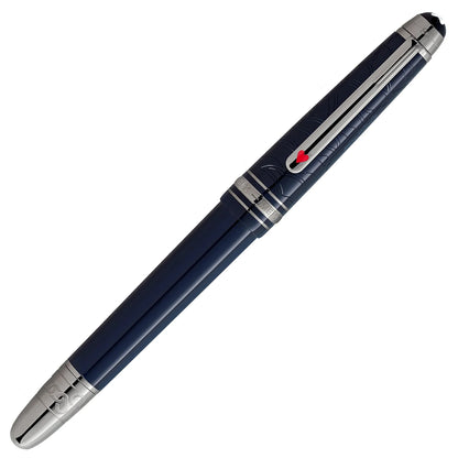 Montblanc roller classique meisterst�ck around the world in 80 days 132880 fountain pen navy blue with silver accents and red heart