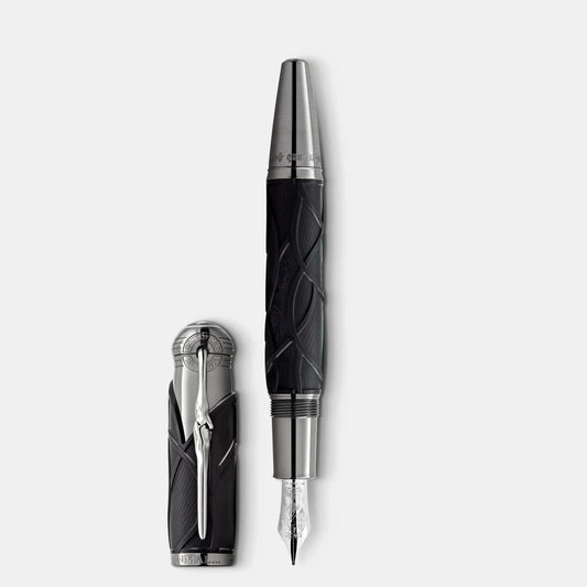 Montblanc stilografica writers edition homage to brothers grisw con motivo inciso nero e argento e punta metallica elegante