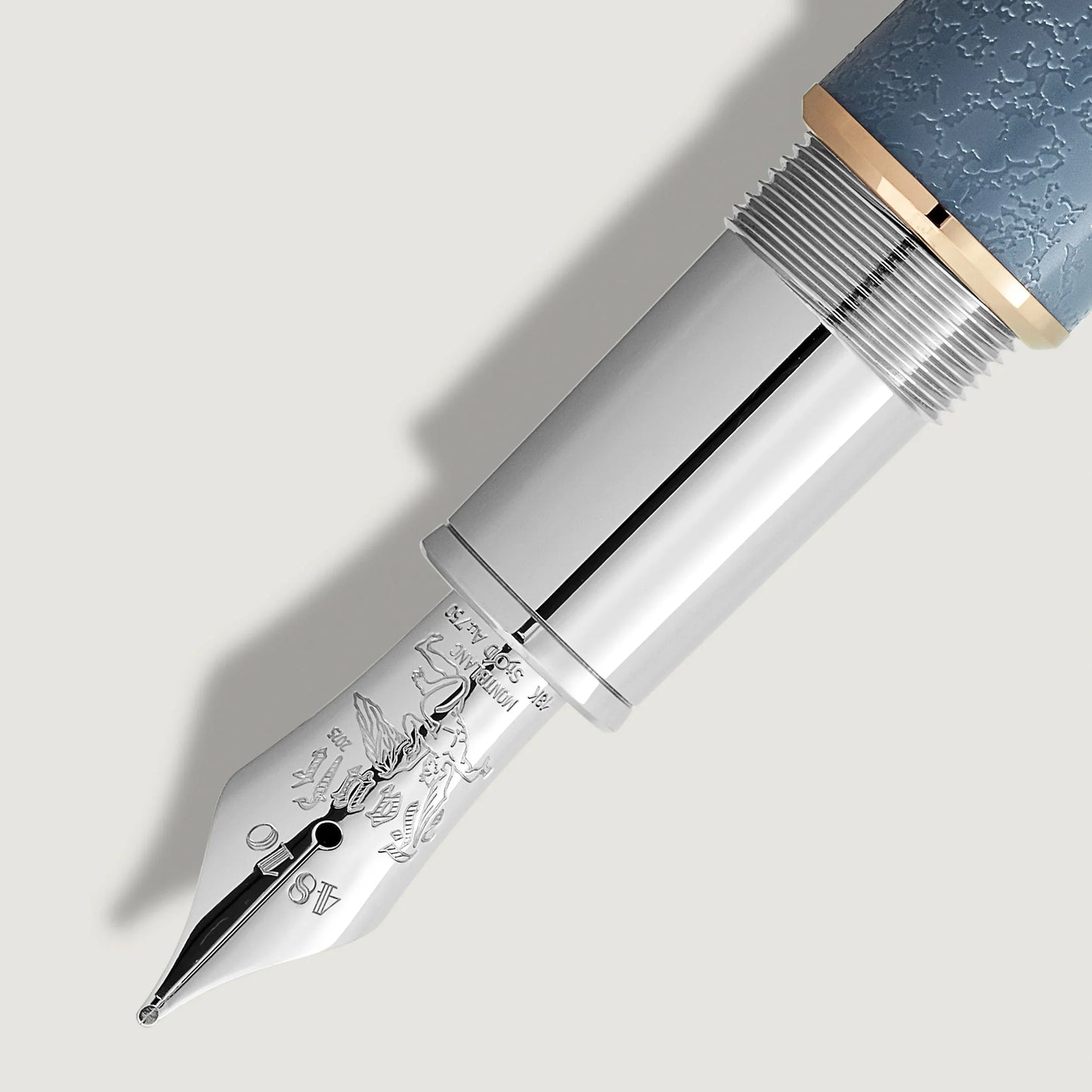 Nib della stilografica montblanc Writers Edition Omaggio a Johann Wolfgang von Goethe in argento con cappuccio blu