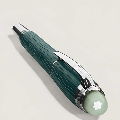 Montblanc fineliner starwalker polargreen con corpo teal smeraldo effetto venatura legno e pomello verde giada translucido