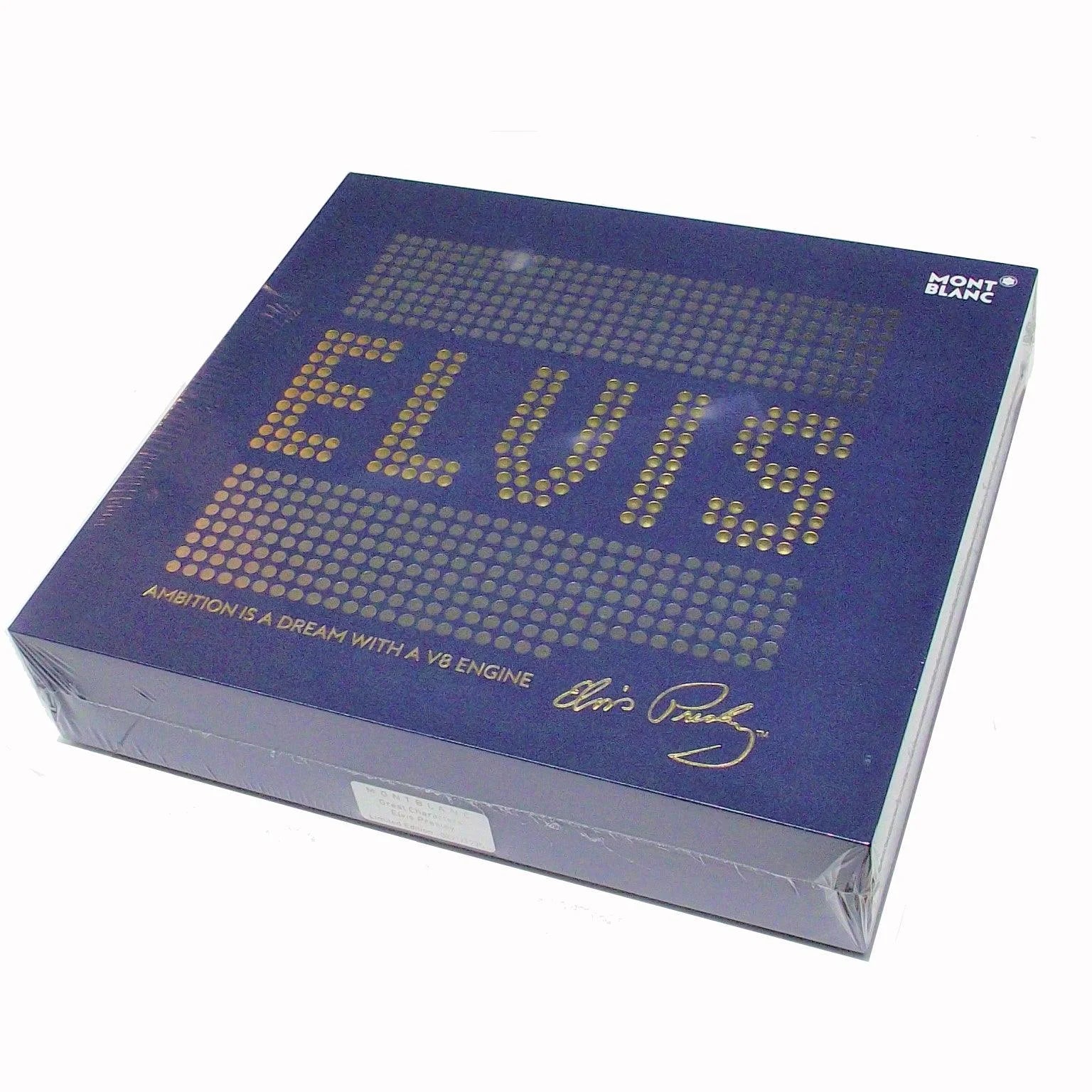 Scatola montblanc roller great characters elvis presley limited edition blu con scritte dorate in rilievo e design traforato