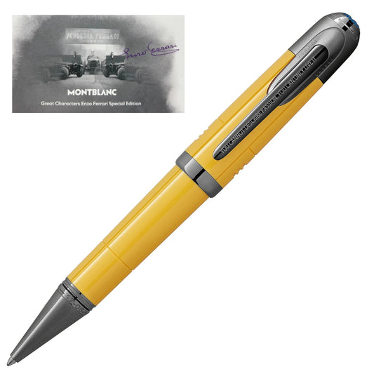 Penna sfera montblanc yellow giallo modena con dettagli argento e banda incisa characters enzo ferrari special edition