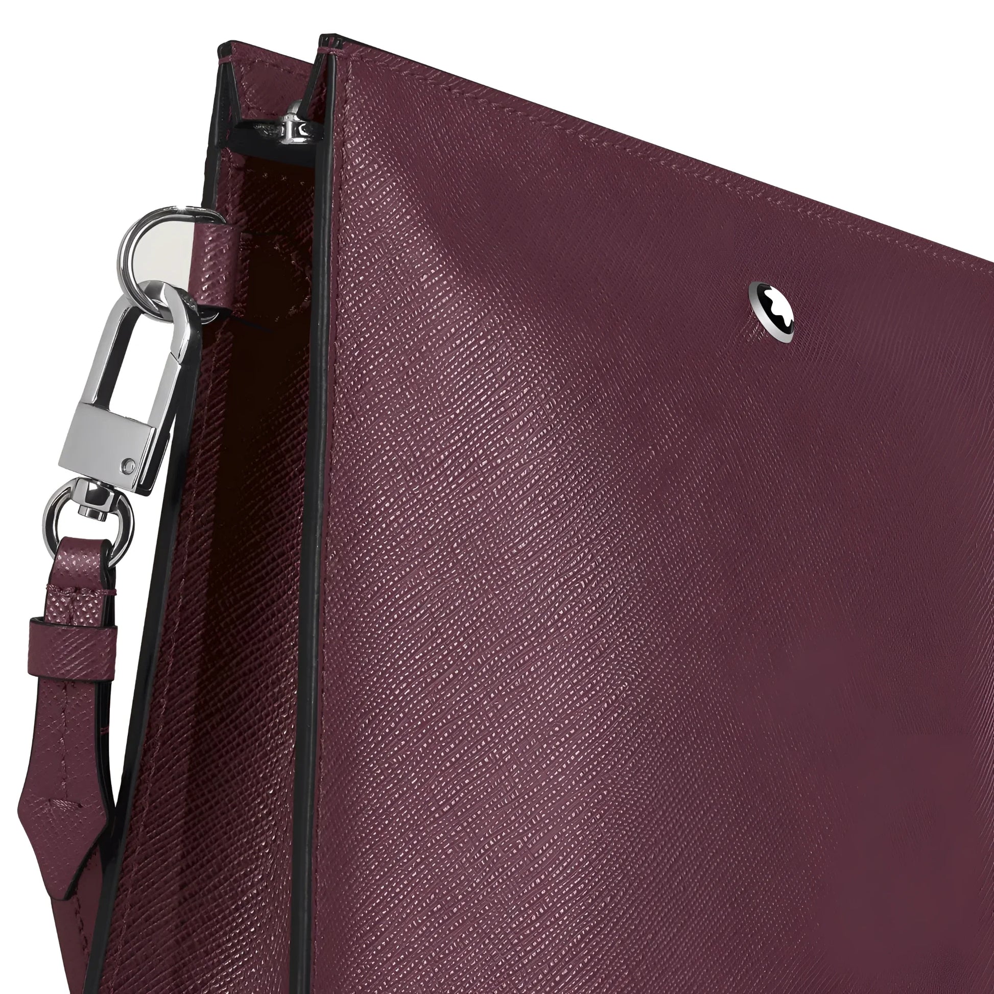 Montblanc sartorial pochette cassis 199366 in burgundy leather with silver metal closure refined tailored pochette everyday essentials