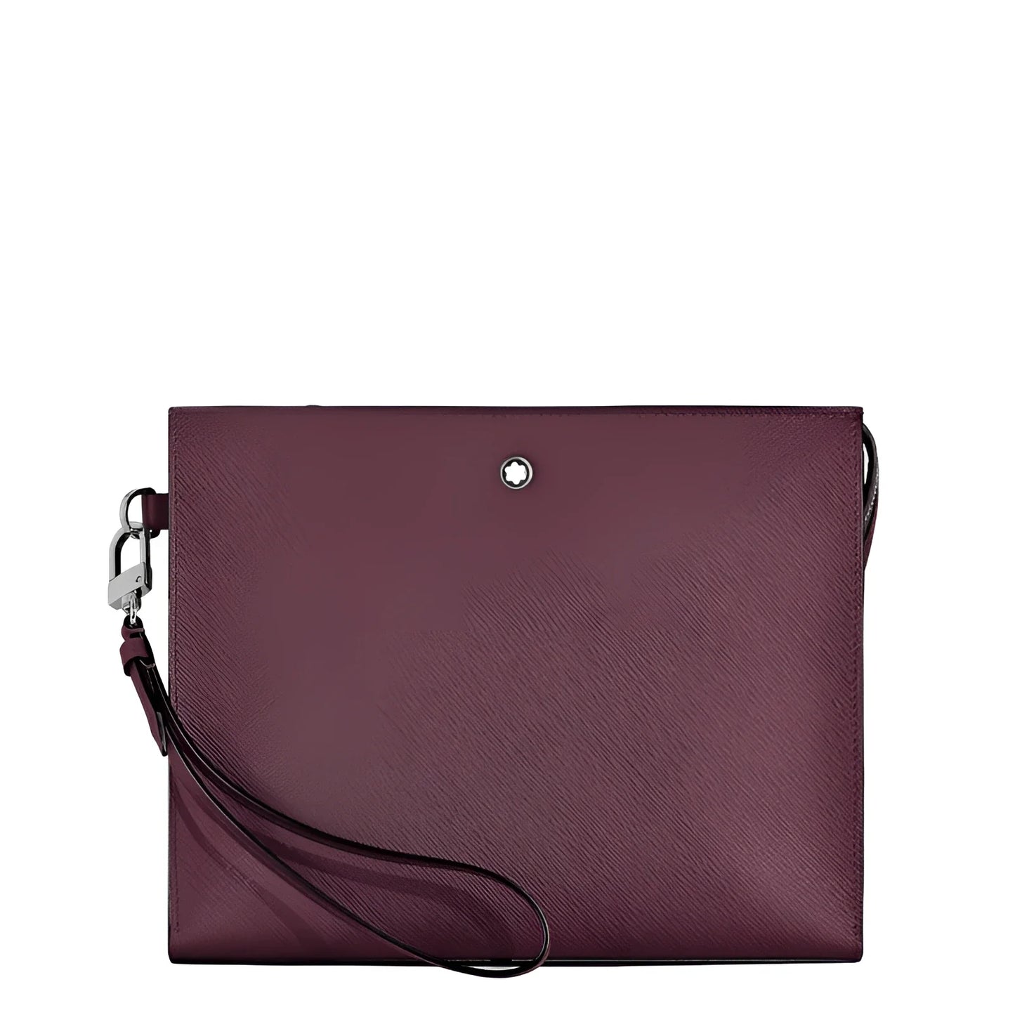 Montblanc tailored clutch bag in burgundy leather with textured finish and silver-tone logo closure, refined tailored clutch bag