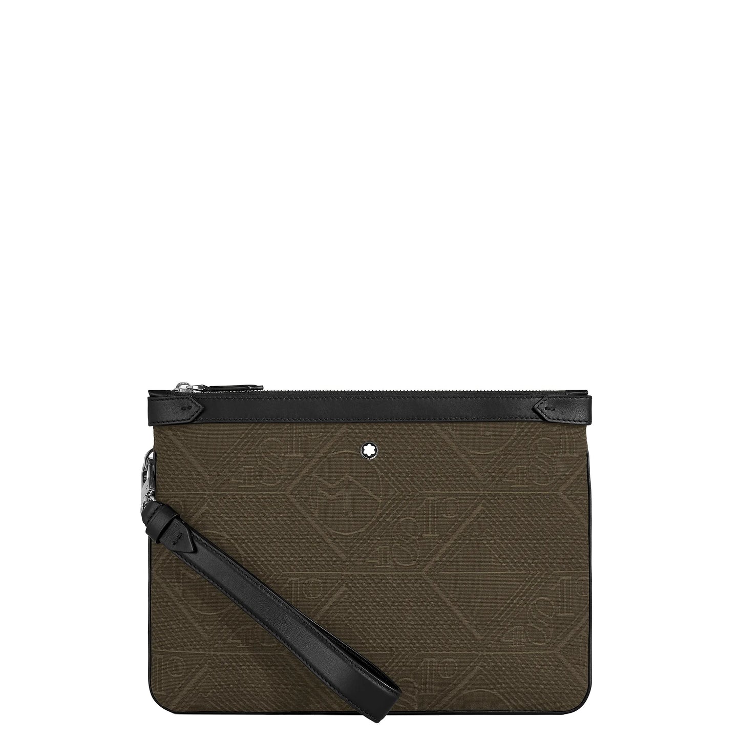 Montblanc pochette 4810 kaki verde tessuto jacquard con rifiniture in pelle nera e chiusura logo argentata accessorio ricercato