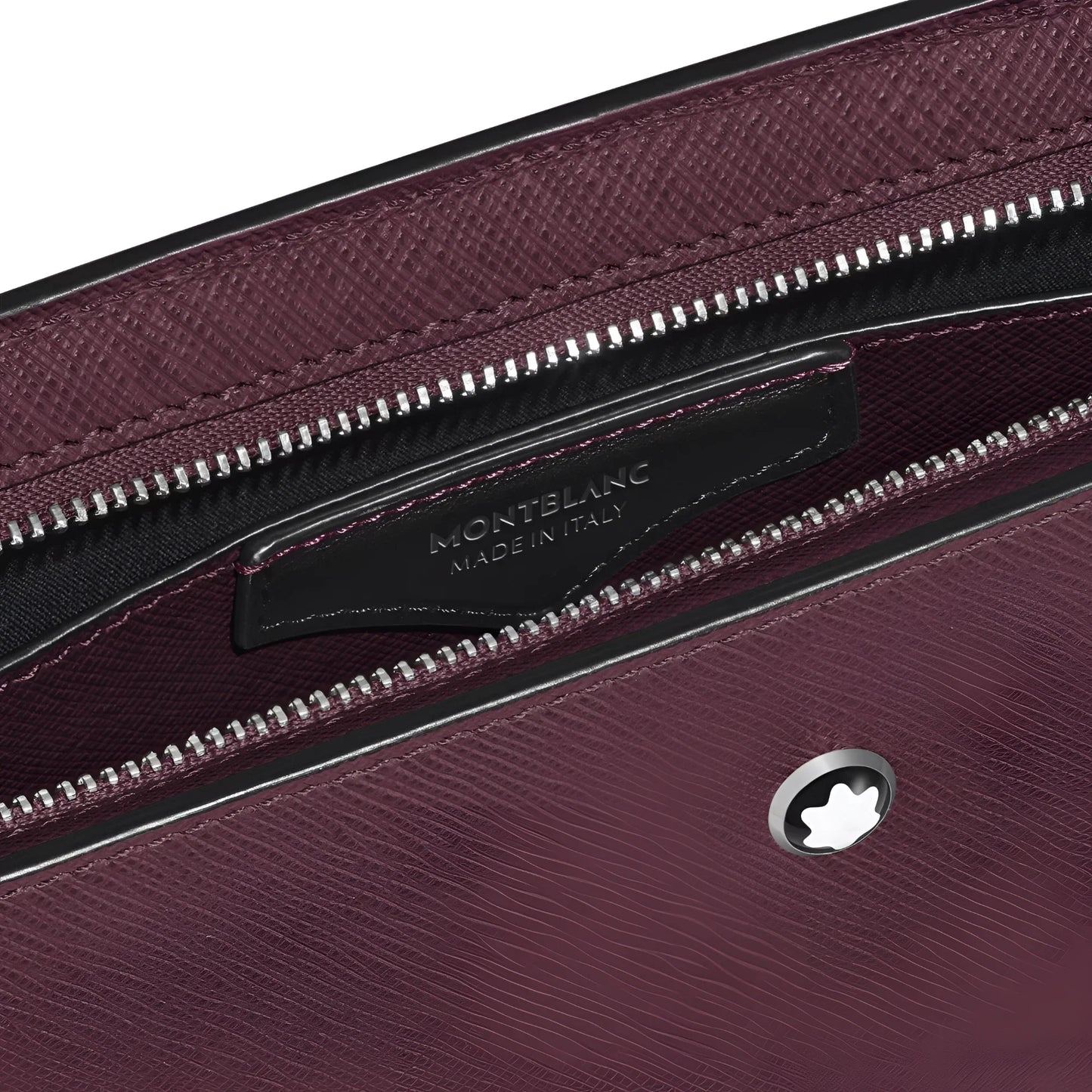 Montblanc sartorial clutch cassis 199366 refined tailored clutch in burgundy leather with black zip and silver emblem