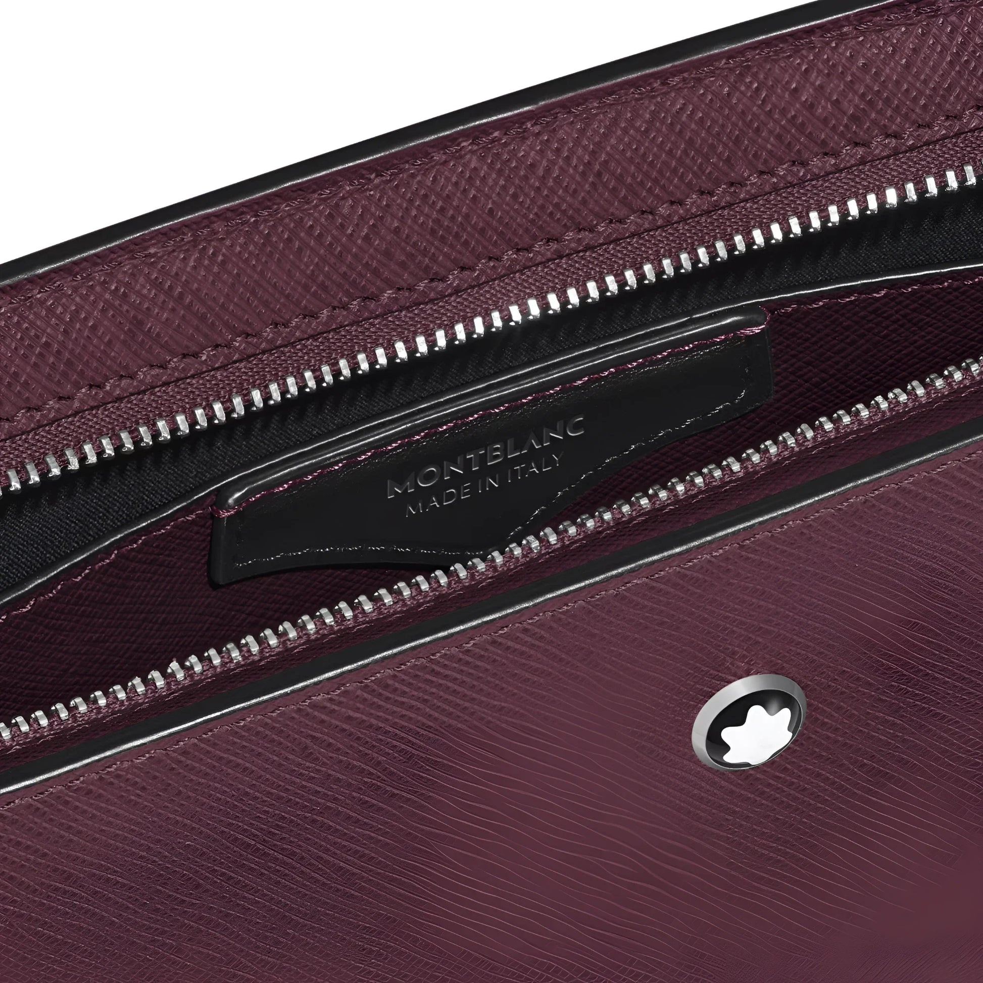 Montblanc sartorial clutch cassis 199366 refined tailored clutch in burgundy leather with black zip and silver emblem