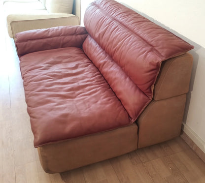 Divano bogo in pelle e pelle scamosciata marrone con cuscini morbidi di carlo bartoli per rossi di albizzate vintage