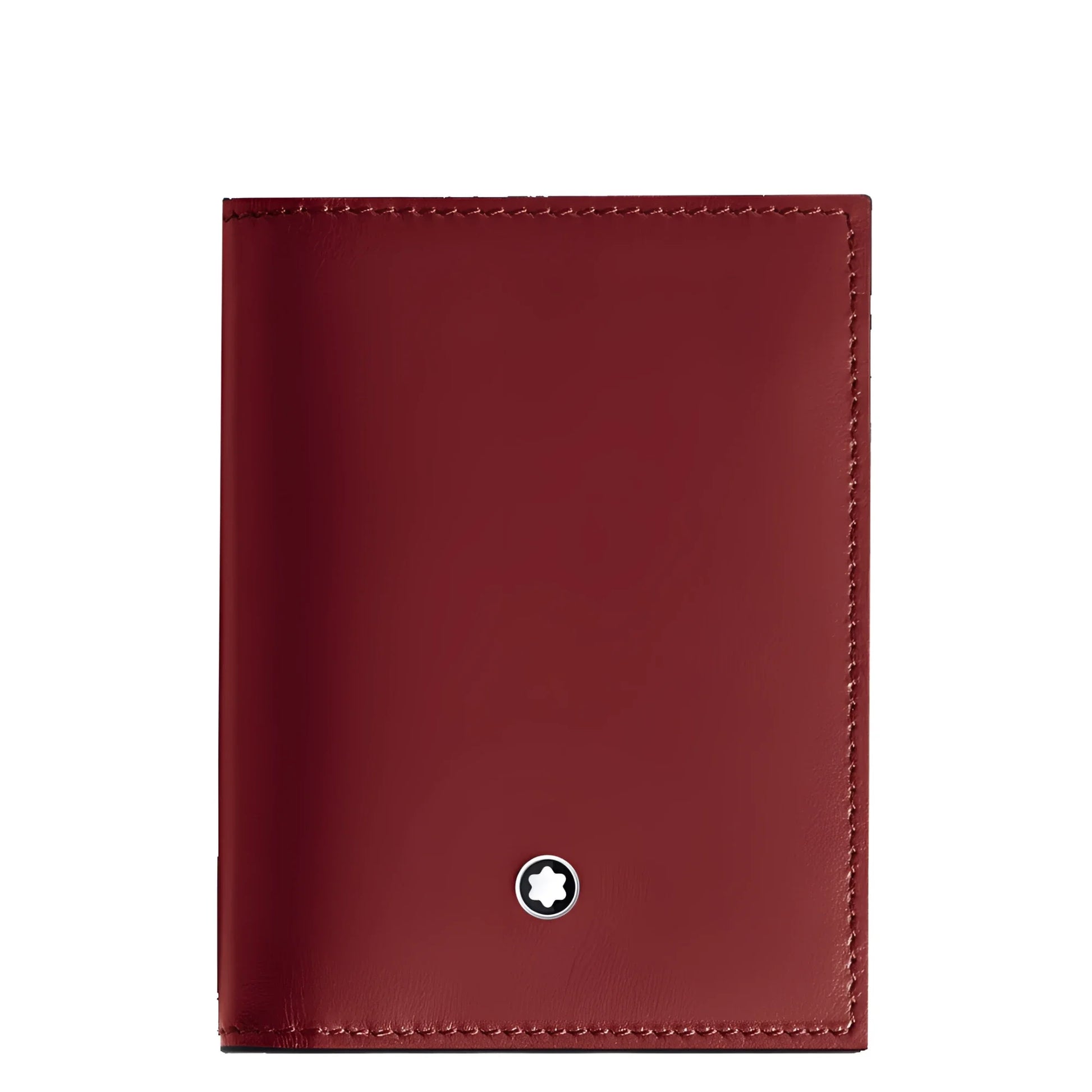 Porta carte meisterstück burgundy in pelle ruggine scuro con cuciture precise e emblema montblanc centrale