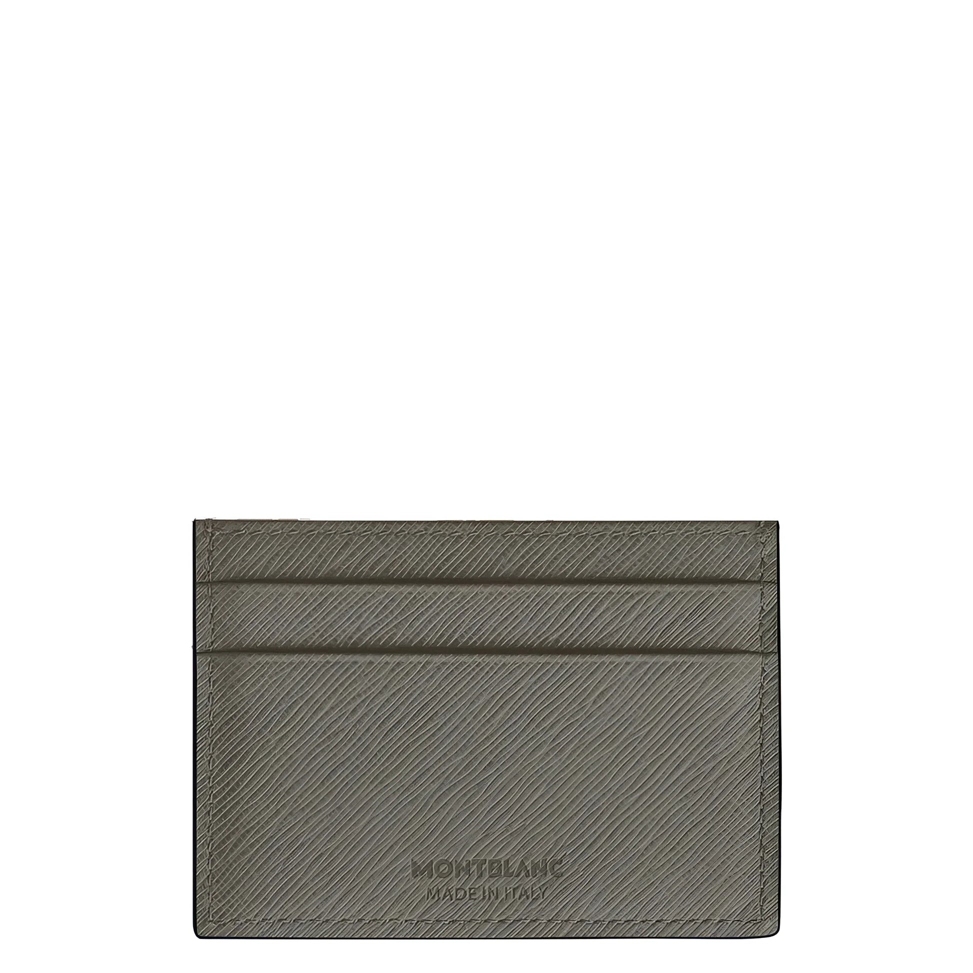 Montblanc Saffiano Leather Card Holder in Medium Grey with 5 Compartments in Structured Olive Green Leather