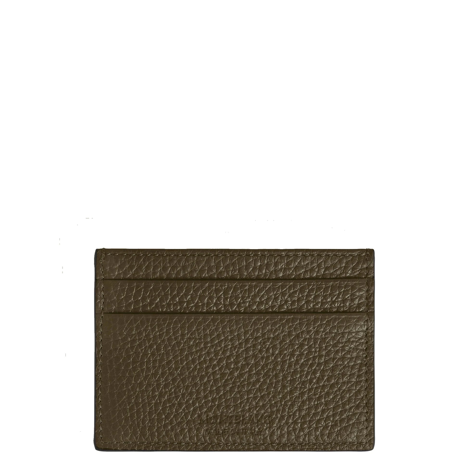 Montblanc 5cc card holder in premium khaki calfskin with stitched edges and three horizontal slots