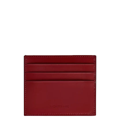 Montblanc card holder in red leather with stitched edges and engraved logo, soft model, dark rust 198809