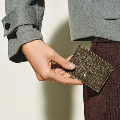 Montblanc premium calfskin card holder in khaki with 5 compartments and silver star detail