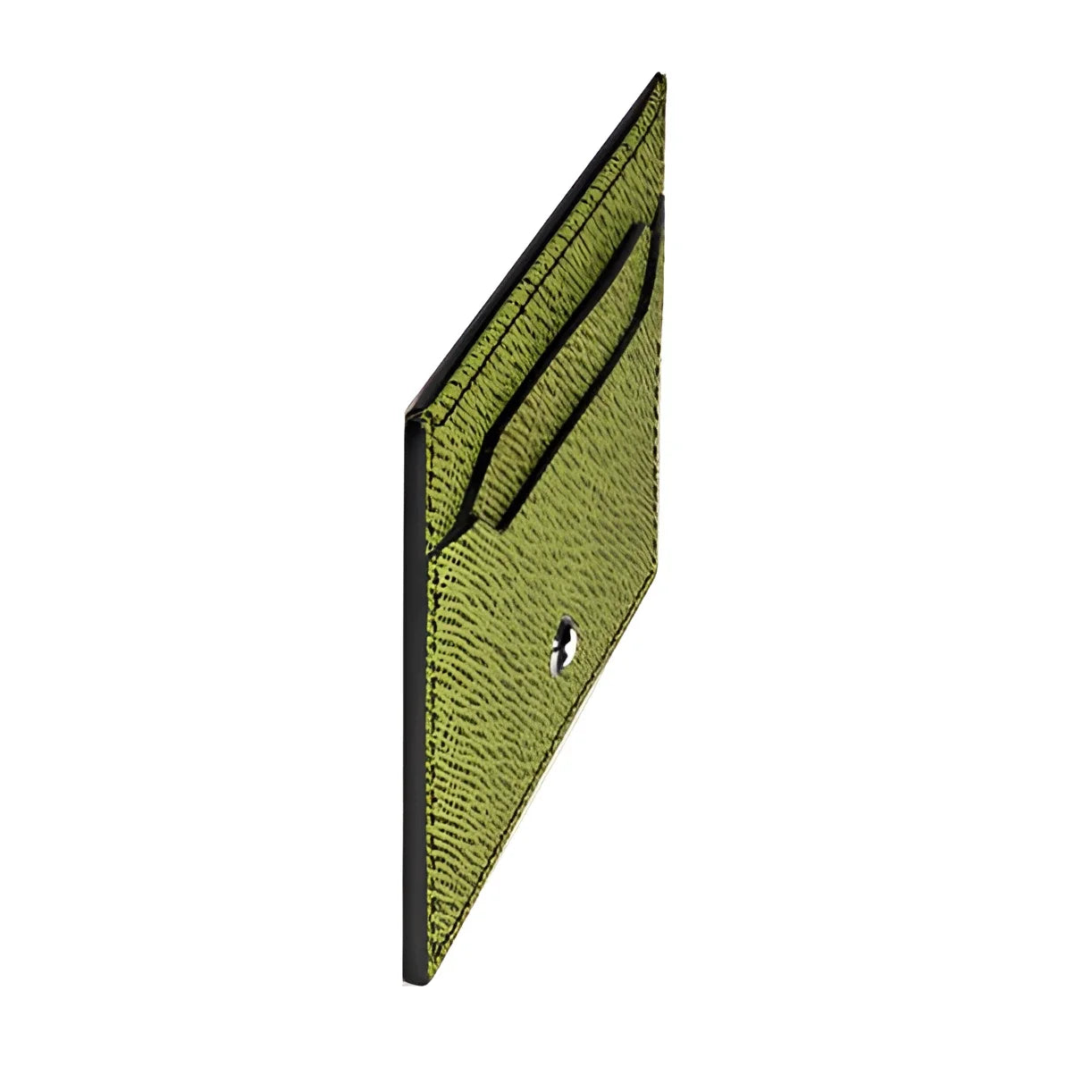 Montblanc multi-file card holder in green saffiano print leather with black edges and sartorial silver closure 5 compartments
