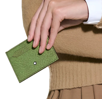 Montblanc multi-file card holder in green saffiano print with silver emblem and 5 sartorial compartments