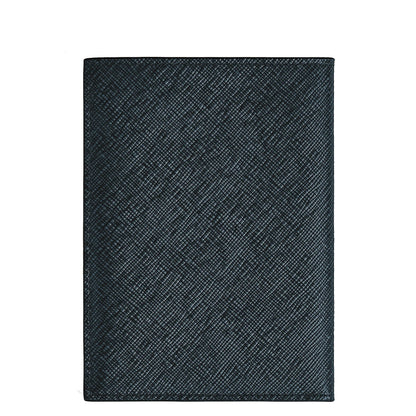Montblanc Sartorial Passport Cover Embossed Black Leather with Blue Tweed Diagonal Pattern 220433